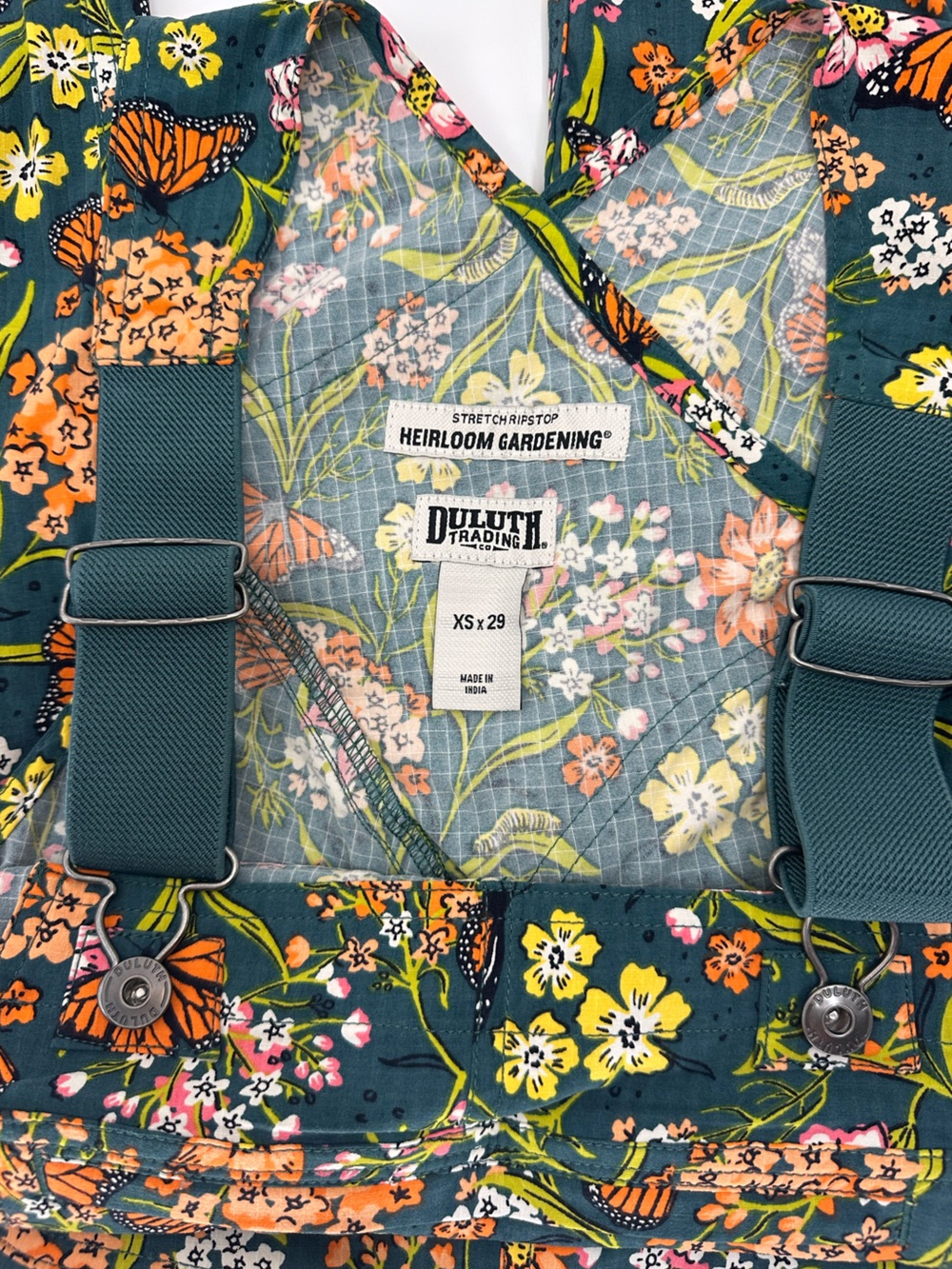 Women's Heirloom Gardening Bib Overalls Monarchs Milkweed XS - Picture 9 of 11